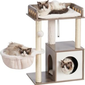 Wooden Cat Tower with Scratching Posts